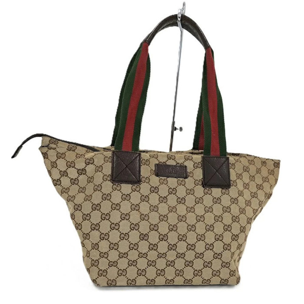 Gucci GG Canvas Web Sherry Line Tote Bag brown leather